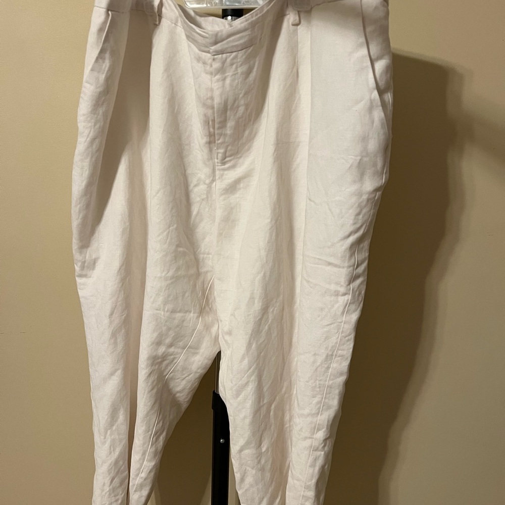 Women Linen Blend Cream Pants Size 22 P-88